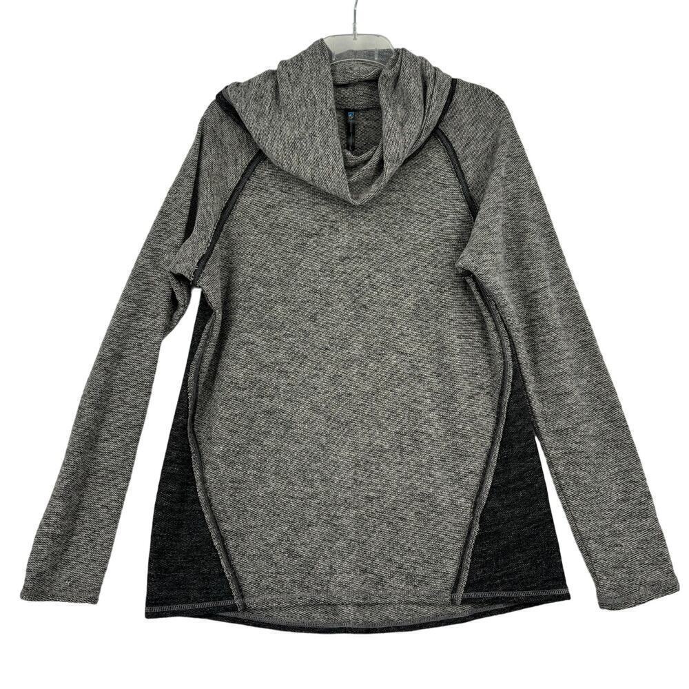 KUHL Turtleneck Sweatshirt Tunic Top High Low Hem Raw Seams Gray Black Size L